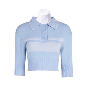 RE/DONE Blue 60’s Shrunken 3/4 Sleeve Striped Polo